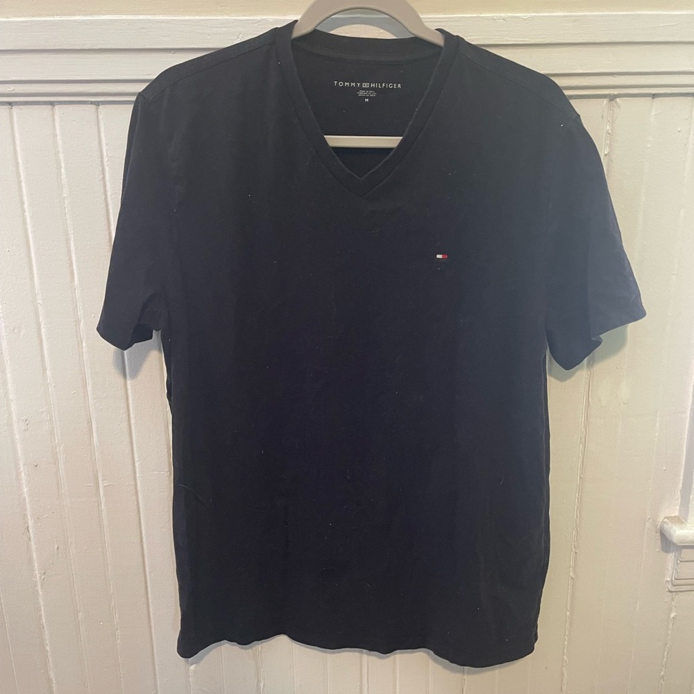Tommy Hilfiger, men’s black v neck tee shirt, like new, size M - Picture 1 of 2